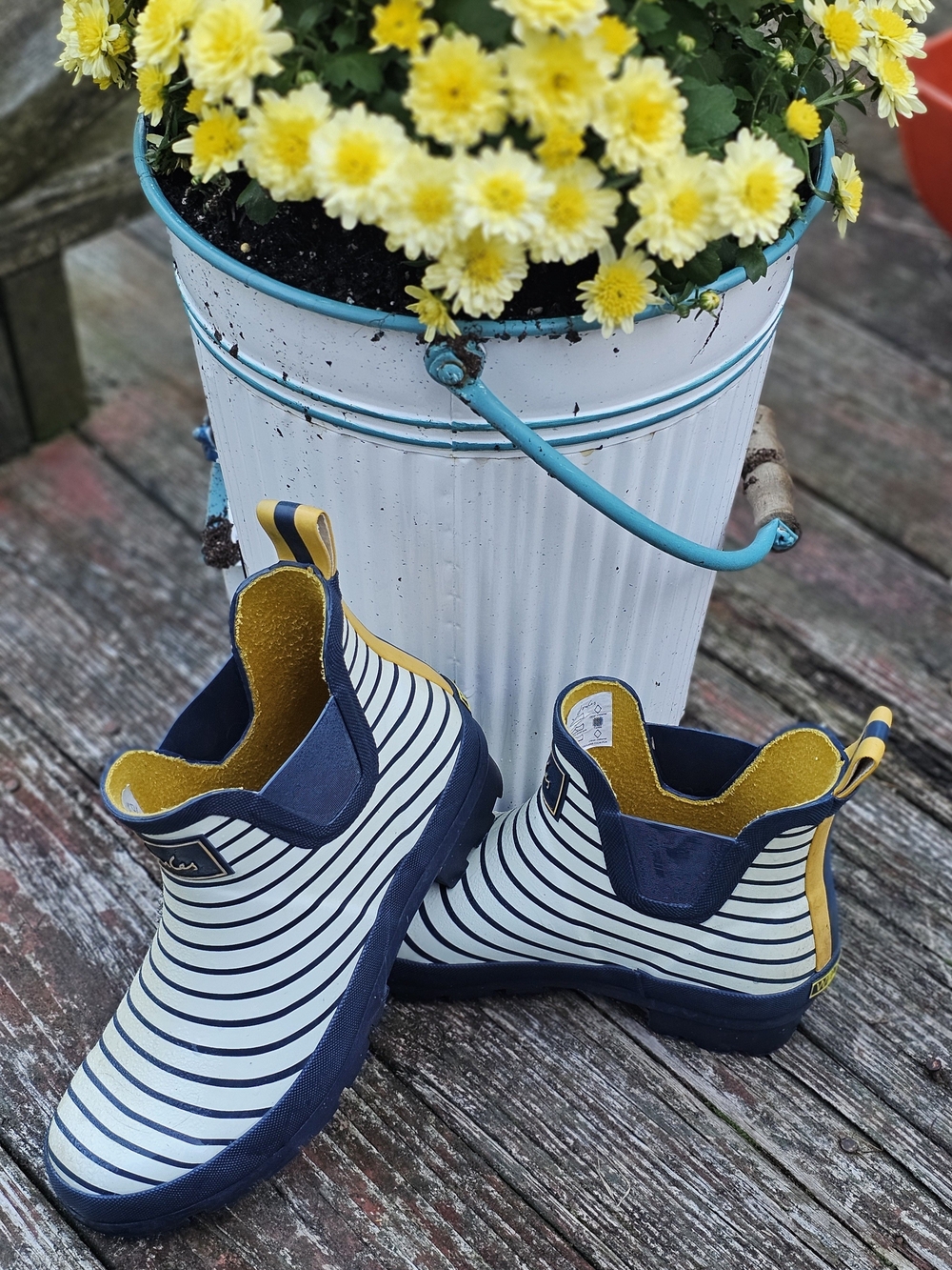 Joules Wellibob Navy White Stripe Ankle Rain Boots Short Rubber Galoshes Women's